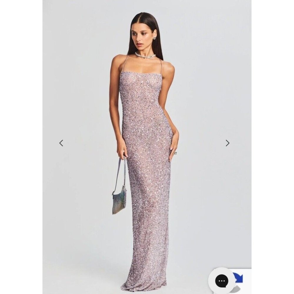 retrofete Dante Dress Mink Grey Sequins Long Open Back